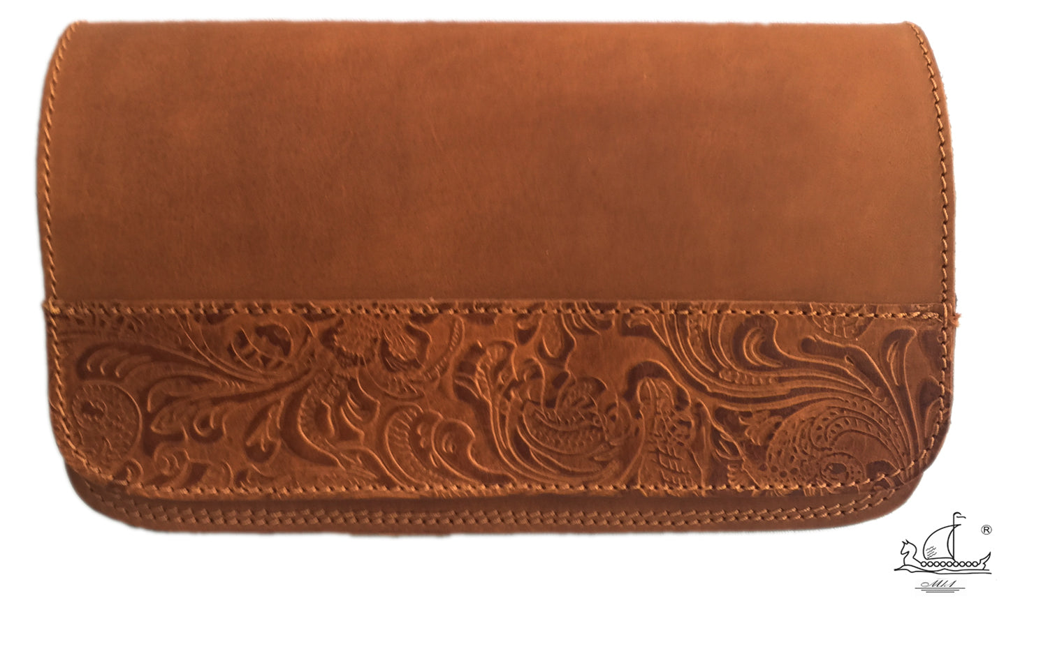 "Oneiros" - small crossbody bag handcrafted from natural dark brown leather with flower design WT/58FK