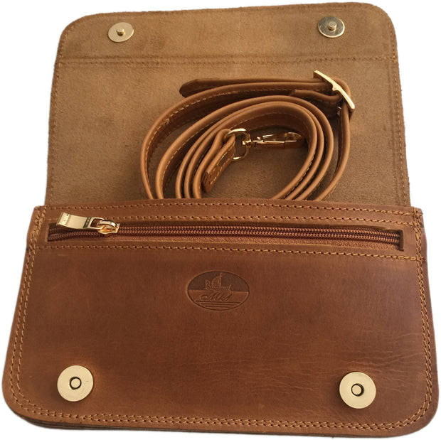 "Oneiros" - small crossbody bag handcrafted from natural light brown leather WT/58FLK